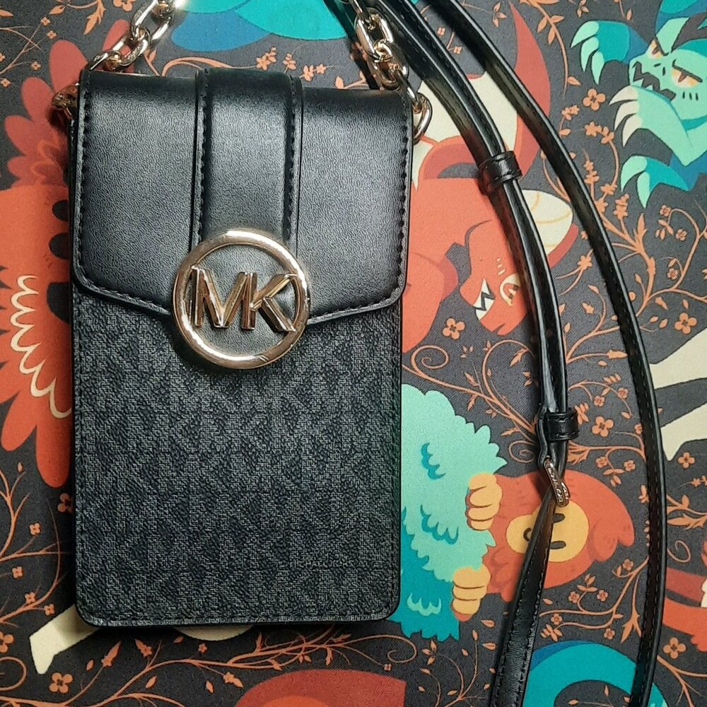 Michael Kors Carmen Small Logo Smartphone Crossbody Bag Black MK Signature